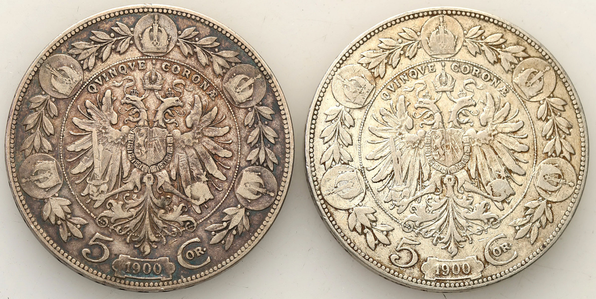 Austria, Franciszek Józef. 5 koron 1900, Wiedeń, zestaw 2 monet.